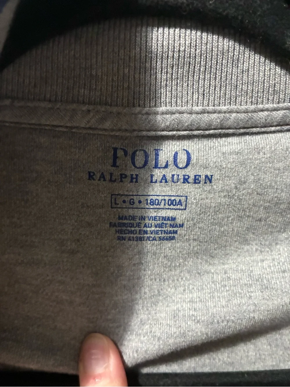 Polo by Ralph Lauren Light Gray Full-Zip Sweatshirt with Navy Trim